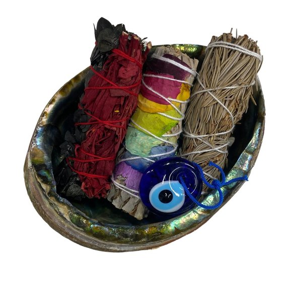 Sage Smudge Kit with 2 White Sage 4"  Pine Herb Bundle 4" Abalone Shell 5-6" inc - Picture 3 of 3
